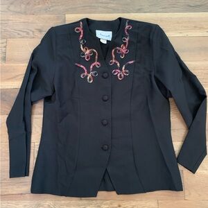 Vintage 80’s Nancy Black Multicolor Embroidered Button front Blazer Size…